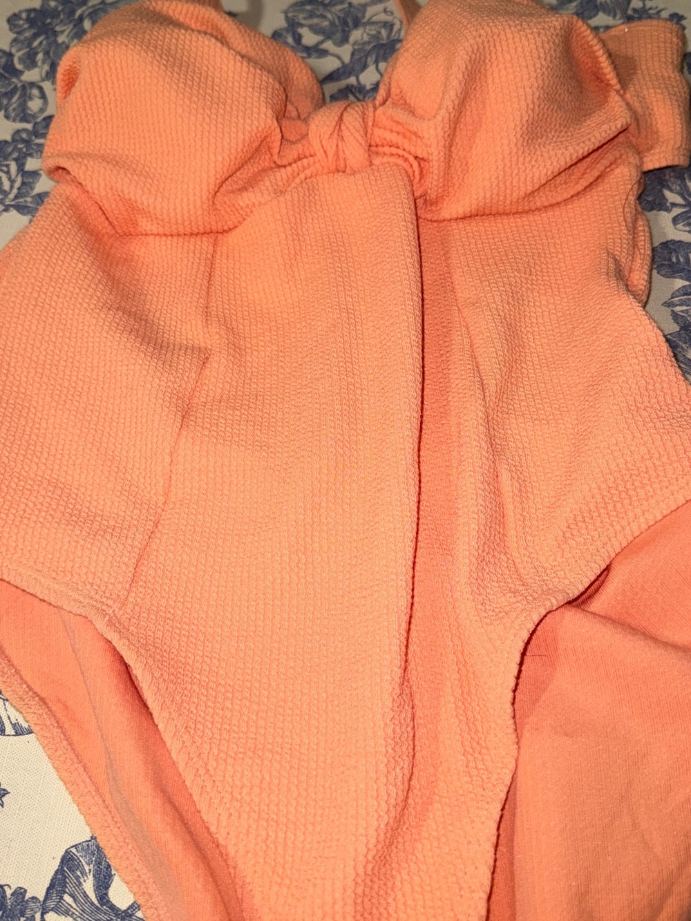 Magnolia Peach Textured Strapless Swimsuit with Front Knot